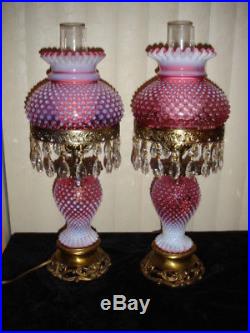 Fenton Cranberry Opalescent hobnail Student lamp GWTW (1-2) Dutch auction