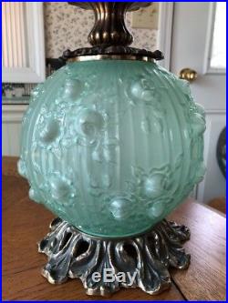 Fenton GWTW Double Ball Electric Lamp Green Roses