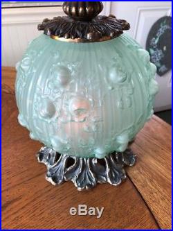 Fenton GWTW Double Ball Electric Lamp Green Roses