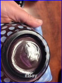 Fenton Glass Burmese Fairy Lamp Purple Coin Dot Artist Signed Hand painted