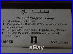 Fenton Glass Burmese Hand Painted Desk Lamp-Limited Edition-Platinum Series