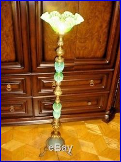 Fenton Green Vaseline Opalescent Hobnail Glass Antique Floor Lamp