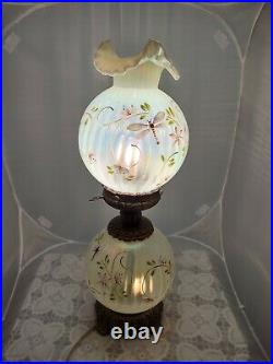 Fenton Gwtw Lamp Lily Trails Topaz Opalescent Vaseline Hand-painted