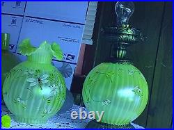 Fenton Gwtw Lamp Lily Trails Topaz Opalescent Vaseline Hand-painted