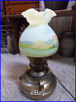 Fenton Hand Painted THE FARM 1985 16 Hammered Colonial Lamp Dane Fredrick