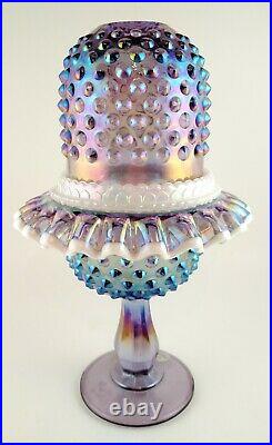 Fenton Iridescent Lavender Carnival Hobnail Snow Crest 3 Piece Glass Fairy Lamp