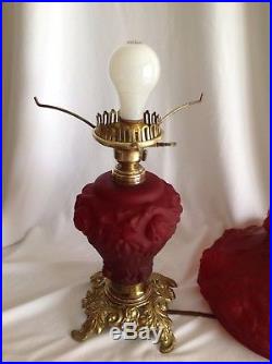 Fenton LG Wright Puffy Rose Lamp Cranberry Glass