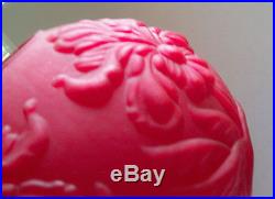 Fenton L. G. Wright Ruby Satin Embossed Orchid GWTW 30 Parlor Lamp