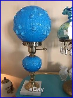 Fenton Lamp Blue Cabbage Rose Gone With The Wind