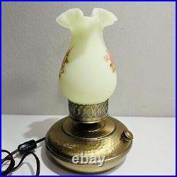 Fenton Lamp Custard Uranium Colonial Hammered Artist Signed Art Glass Shade Home