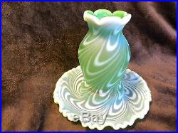 Fenton Lime Green Satin Swirled Feather Fairy Lamp