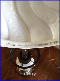 Fenton Milk Glass Lamps Purple Crest Handpainted Signed