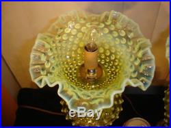 Fenton Old Topaz-vaseline Glass Opalescent Hobnail Lamp(1-2)