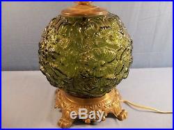 Fenton Olive Green Poppy Double Globe Gone With the Wind Electric Lamp