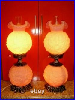 Fenton PINK CUSTARD GLASS FLOWER POPPY, GWTW lamp (1-2)