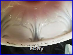 Fenton Pink Burmese Lamp Hand Painted Pink Poppy flowers &Butterfly Signed #364