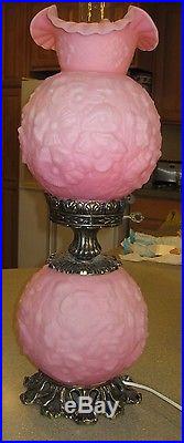 Fenton Pink Rose Satin Poppy Gone with the Wind Lamp