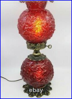 Fenton Poppy Gone With the Wind Cranberry Glass Lamp/ 24 INCHES TALL