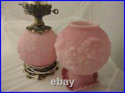 Fenton ROSALENE Satin Pink Poppy pattern Gone with the Wind Double Globe Lamp