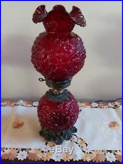 Fenton Ruby Poppy Gone with the Wind Lamp