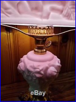 Fenton White/Pink Wild Rose Puffy Lamp 1950's LG Wright, Gorgeous Vintage