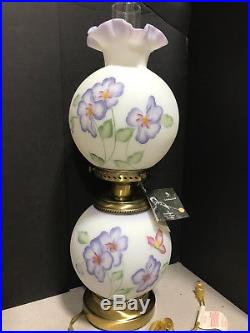 Fenton white/Lavender gone with the wind style hand painted hurricane Lamp NEW