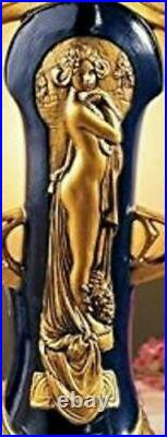 Figural Lamp Deco Art Nouveau Glass Shade Gold Lady Figure Statue T Top Desk