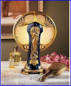 Figural Lamp Deco Art Nouveau Glass Shade Gold Lady Figure Statue T Top Desk