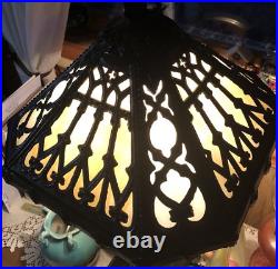 Filigree Art Nouveau Antique Hexagonal Lamp Shade Tiffany Slag Glass Shade