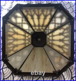 Filigree Art Nouveau Antique Hexagonal Lamp Shade Tiffany Slag Glass Shade