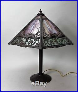 Fine Antique Signed MILLER Art Nouveau Slag Glass Lamp c. 1915 antique
