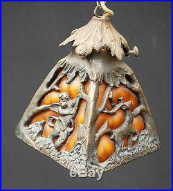 Fine Art Nouveau Glass Lamp french 1910 parisian antique deco pate verre bronze