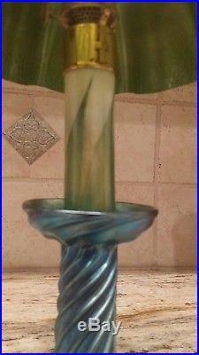 Fine Tiffany Studios Favrile Glass Oil Lamp Gorgeous Blues greens