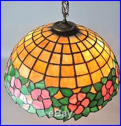 Fine UNIQUE or HANDEL Stained Leaded Art Glass Ceiling Shade c. 1920 antique