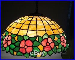 Fine UNIQUE or HANDEL Stained Leaded Art Glass Ceiling Shade c. 1920 antique