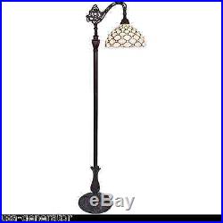 Floor Lamp Reading Light Stained Art Glass White Tiffany Vintage Styl Bejeweled
