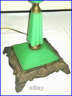 Floor bridge LAMP, c1920 Art Deco, Houze Glass, Jadeite/ Nile green, 57t