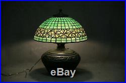 Floral Art Deco Antique Table Lamp Leaded Glass with Brass Base Tiffany Style
