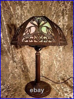 Flowing Art Nouveau Slag Glass Panel Lamp