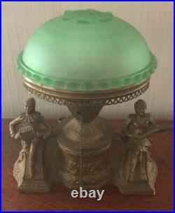 Frank Art Table Antique Lamp With Green Glass Domed Shade