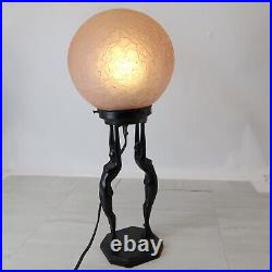 Frankart Art Deco Pink Glass Globe Lamp Double Lady 19 Tall Vintage 27
