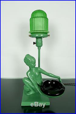 Frankart L514 Smokers Lamp, Art Deco 1930s, Green Uranium Glass Shade & Bakelite