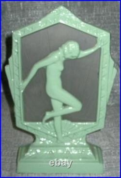 Frankart style flapper nymph art deco green lamp with glass shade and wired USA