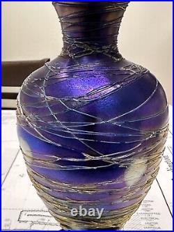 Fredrick Carder Hearts and Vines Art Glass Vase Lamp