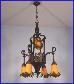 French Antique Louis XVI Style Bronze and Art Glass Chandelier/Lamp