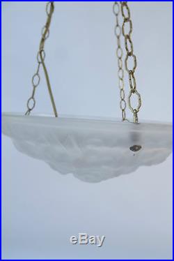 French Art Deco Frosted Glass Paste Chandelier Ceiling Lamp Signed Degue