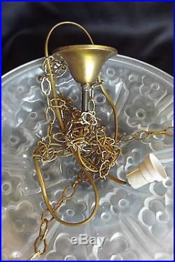 French Art Deco Frosted Glass Paste Chandelier Ceiling Lamp Signed Degue