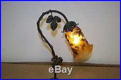 French Art Deco Style Handmade Bronze Table Lamp /galle Style Glass Shade #2