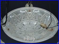 French Art Nouveau Ceiling Lamp Wrought Iron & 4 Lights Satin Glass Shades