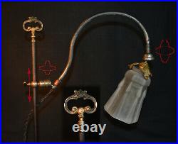 French art nouveau Chevalier Brevette 1910 plated fully adjustable student lamp